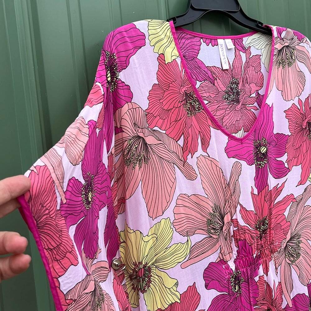 Joyspun Floral V-Neck Long Sleeve Nightgown Caftan- Pink Multi - Picture 2 of 8